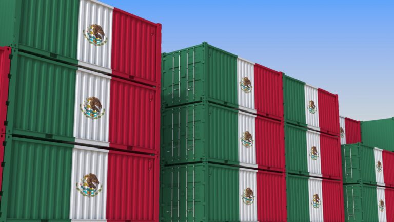 Shipping containers painted with Mexican flag