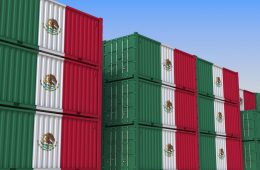 Shipping containers painted with Mexican flag